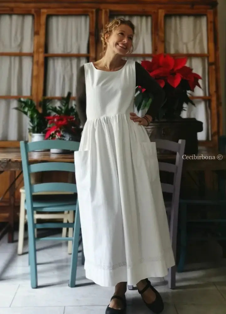 Grembiule in cotone vintage con sfilatura (Ref. 15) grembiule donna in tessuto antico