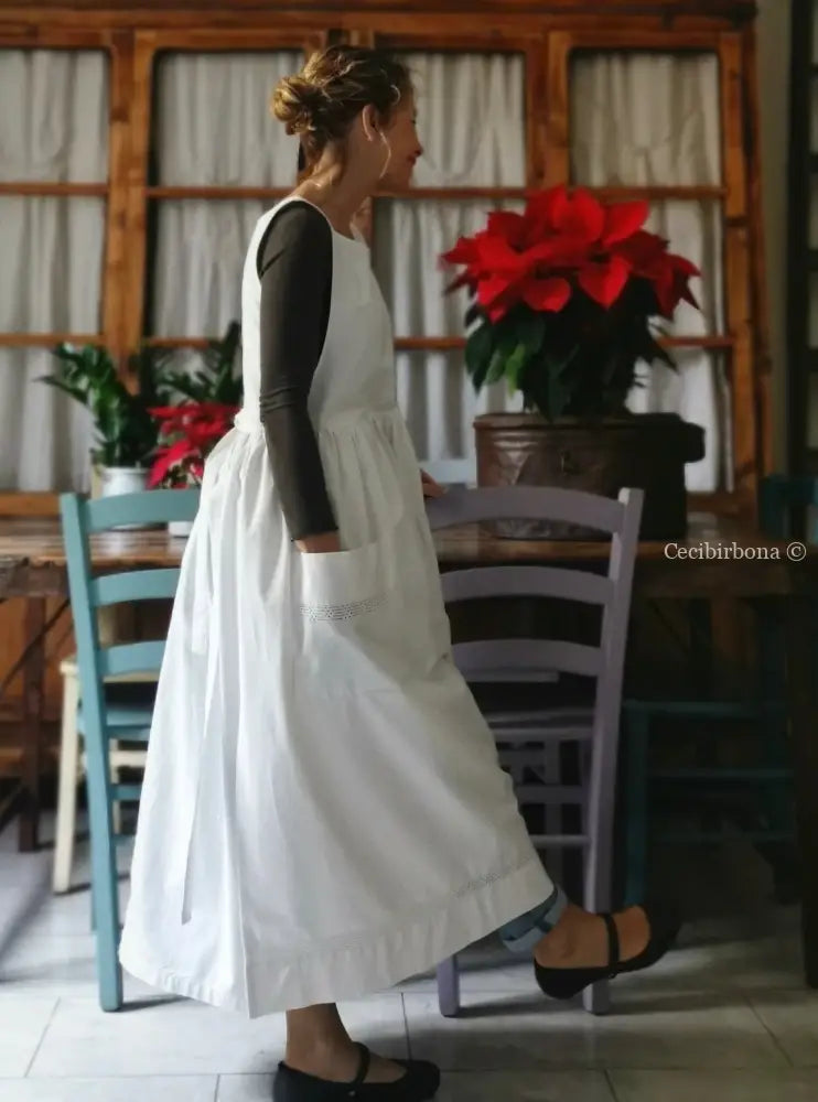 Grembiule in cotone vintage con sfilatura (Ref. 15) grembiule donna in tessuto antico