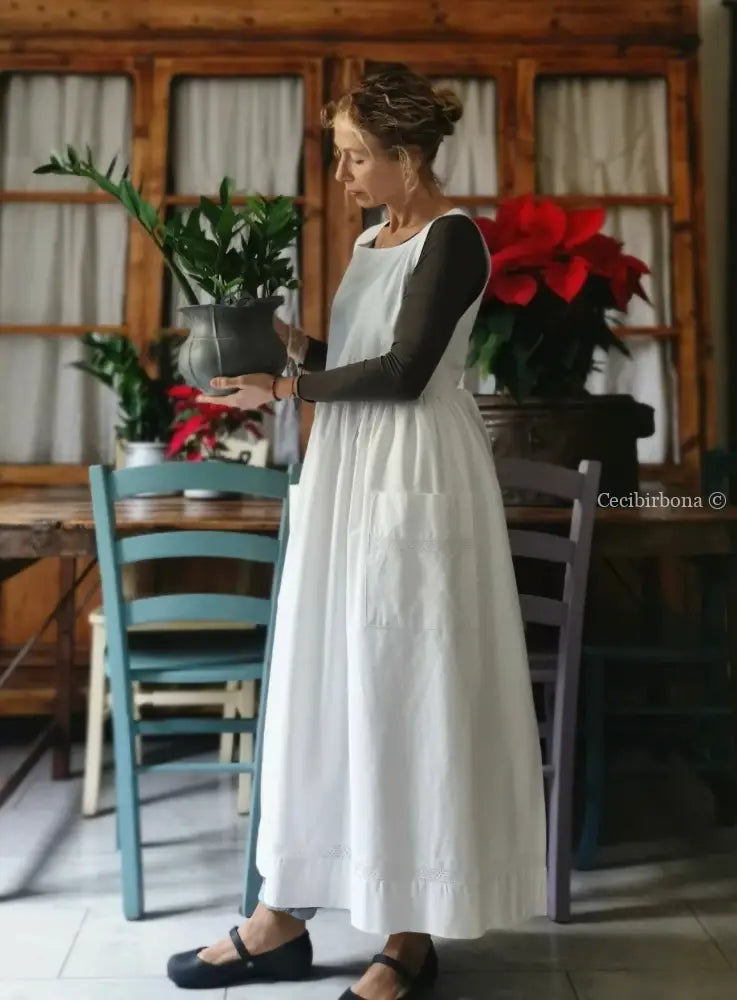 Grembiule in cotone vintage con sfilatura (Ref. 15) grembiule donna in tessuto antico