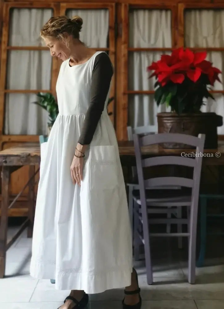 Grembiule in cotone vintage con sfilatura (Ref. 15) grembiule donna in tessuto antico