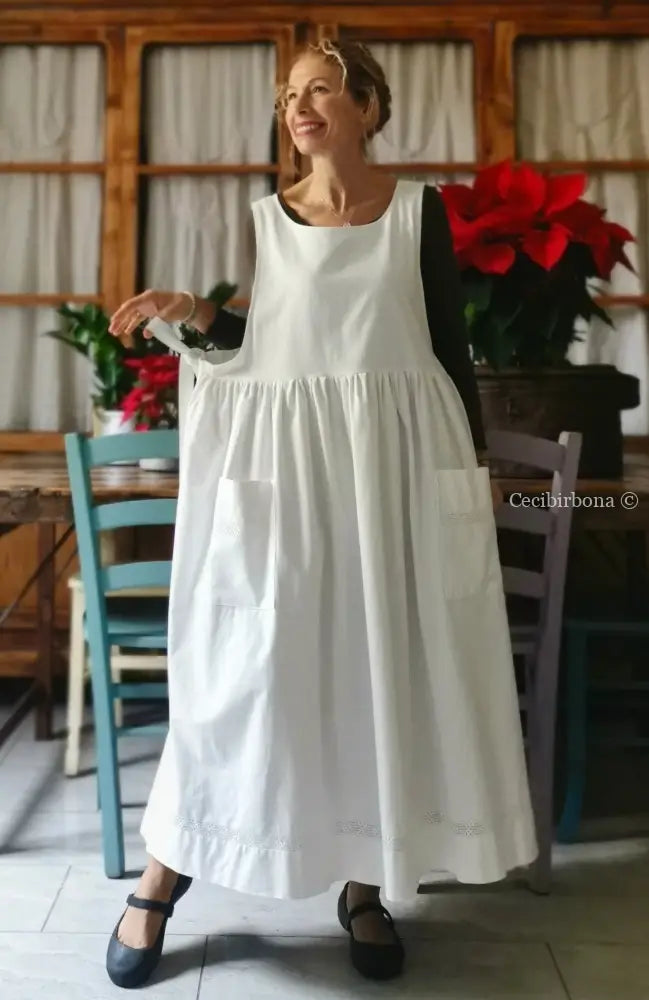 Grembiule in cotone vintage con sfilatura (Ref. 15) grembiule donna in tessuto antico
