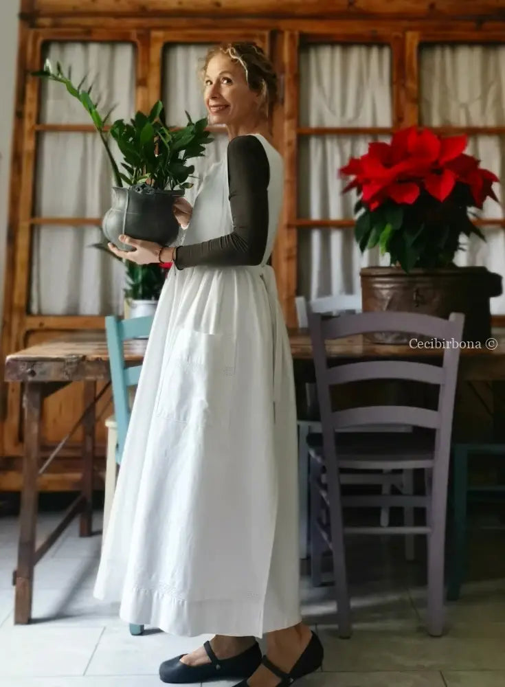 Grembiule in cotone vintage con sfilatura (Ref. 15) grembiule donna in tessuto antico