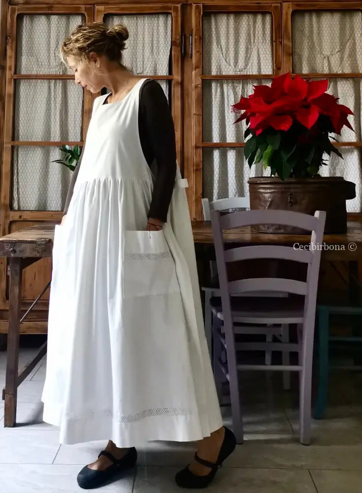 Grembiule in cotone vintage con sfilatura (Ref. 15) grembiule donna in tessuto antico