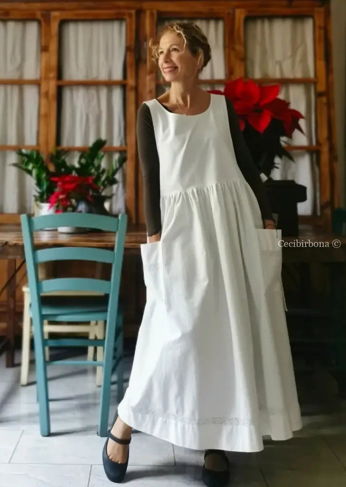 Grembiule in cotone vintage con sfilatura (Ref. 15) grembiule donna in tessuto antico