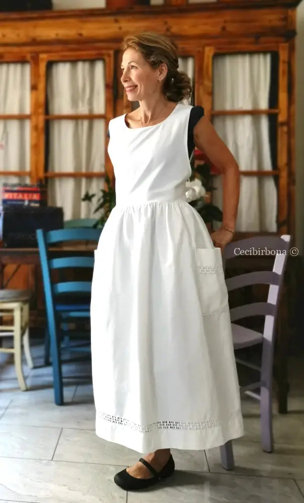 Grembiule in cotone vintage con sfilatura (Ref. 497) grembiule donna in tessuto antico