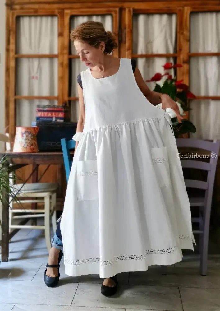 Grembiule in cotone vintage con sfilatura (Ref. 497) grembiule donna in tessuto antico