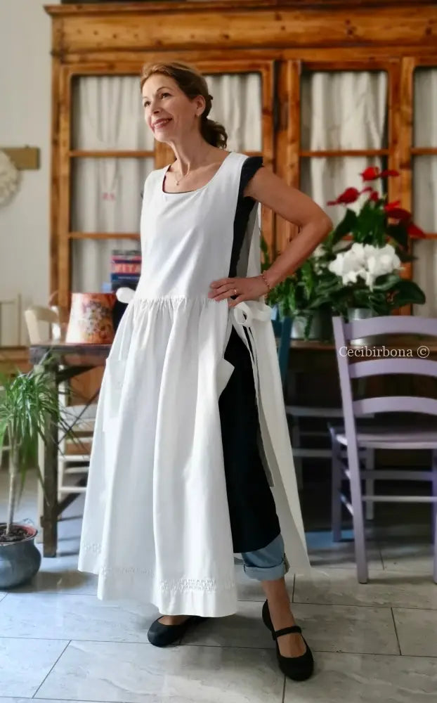 Grembiule in cotone vintage con sfilatura (Ref. 497) grembiule donna in tessuto antico