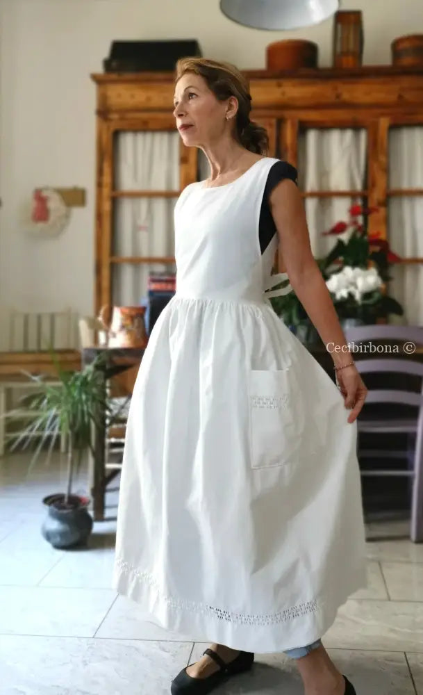 Grembiule in cotone vintage con sfilatura (Ref. 497) grembiule donna in tessuto antico