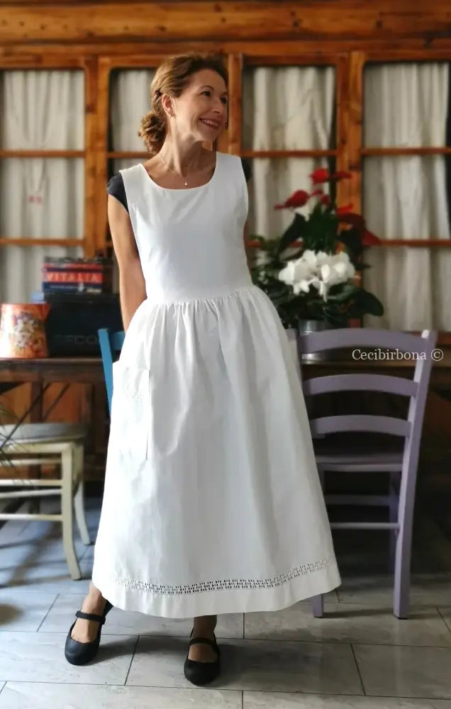 Grembiule in cotone vintage con sfilatura (Ref. 497) grembiule donna in tessuto antico