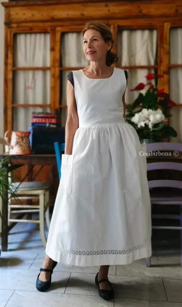 Grembiule in cotone vintage con sfilatura (Ref. 497) grembiule donna in tessuto antico