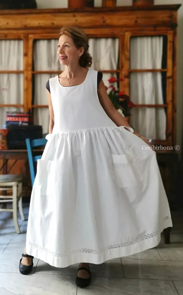 Grembiule in cotone vintage con sfilatura (Ref. 497) grembiule donna in tessuto antico