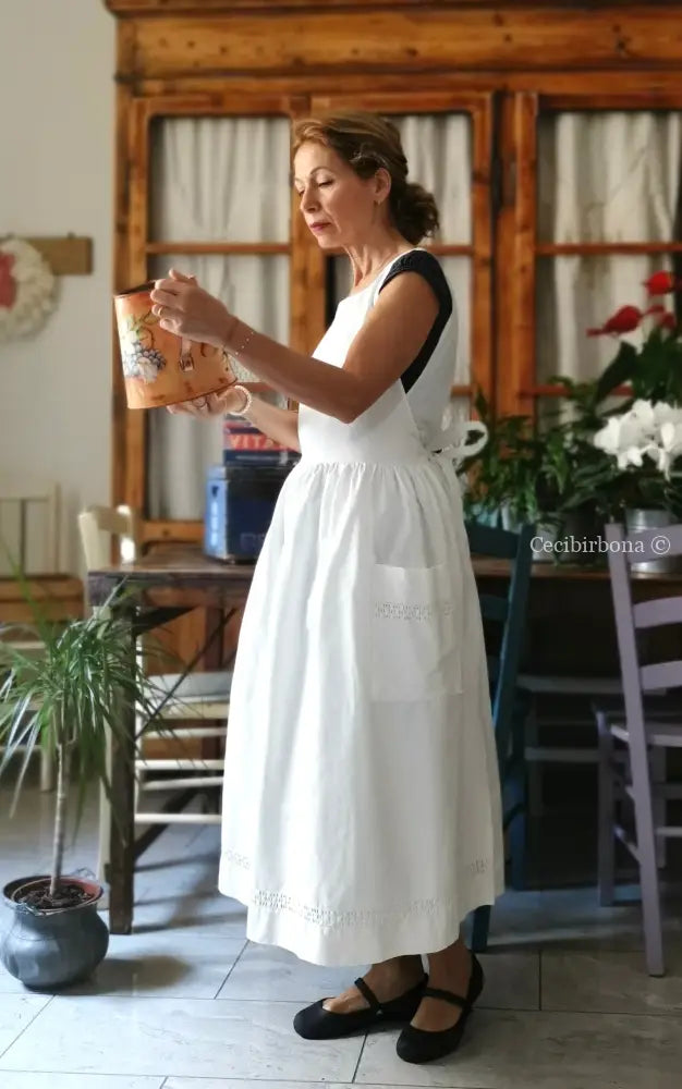 Grembiule in cotone vintage con sfilatura (Ref. 497) grembiule donna in tessuto antico