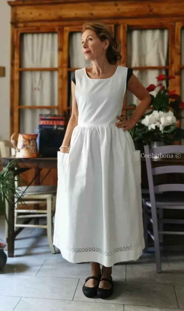 Grembiule in cotone vintage con sfilatura (Ref. 497) grembiule donna in tessuto antico
