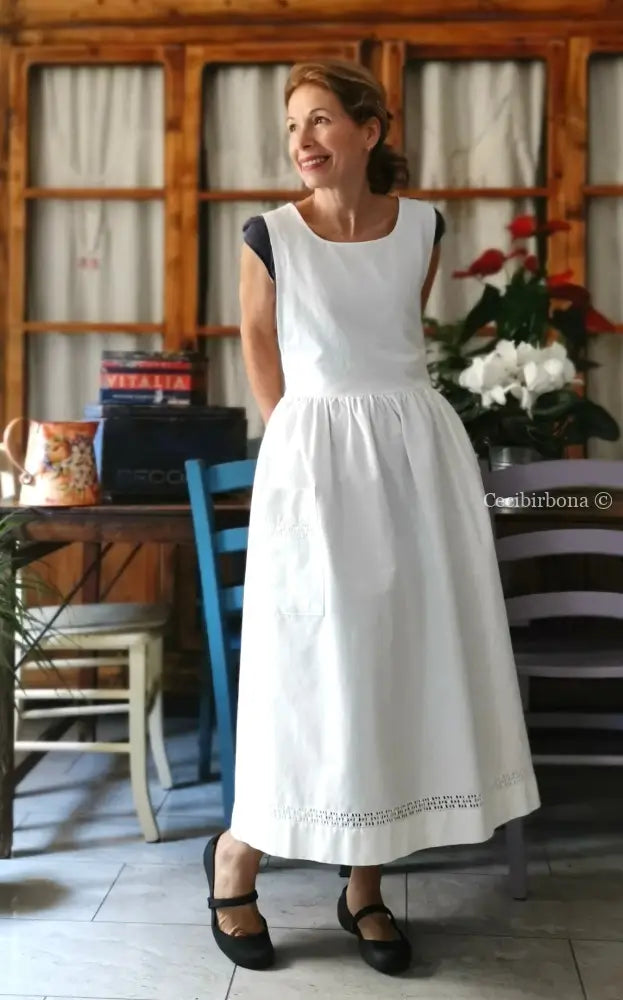 Grembiule in cotone vintage con sfilatura (Ref. 497) grembiule donna in tessuto antico