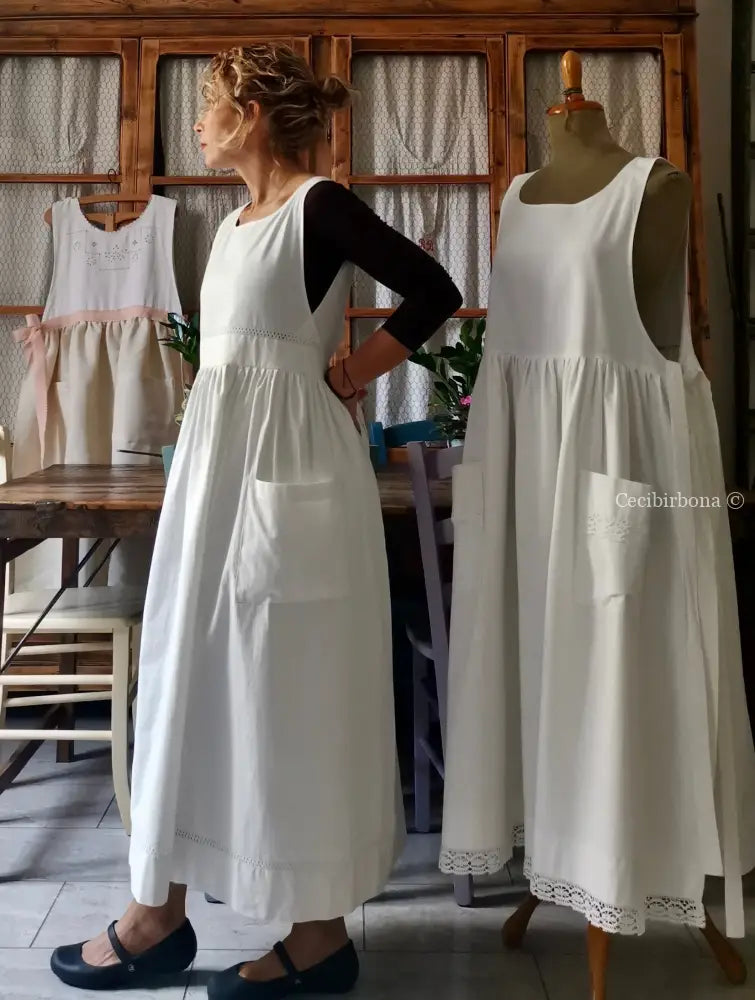 Grembiule in cotone vintage con sfilatura (Ref. 55) grembiule donna in tessuto antico