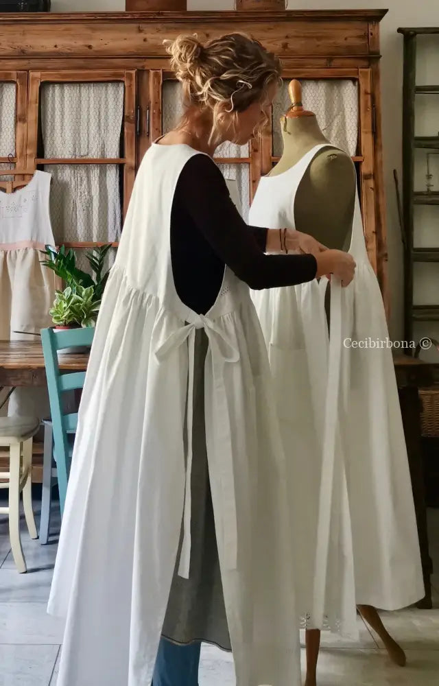 Grembiule in cotone vintage con sfilatura (Ref. 55) grembiule donna in tessuto antico