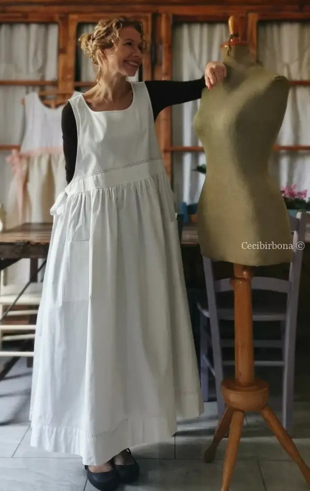 Grembiule in cotone vintage con sfilatura (Ref. 55) grembiule donna in tessuto antico