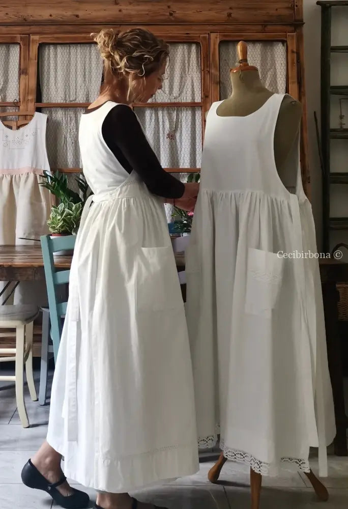 Grembiule in cotone vintage con sfilatura (Ref. 55) grembiule donna in tessuto antico