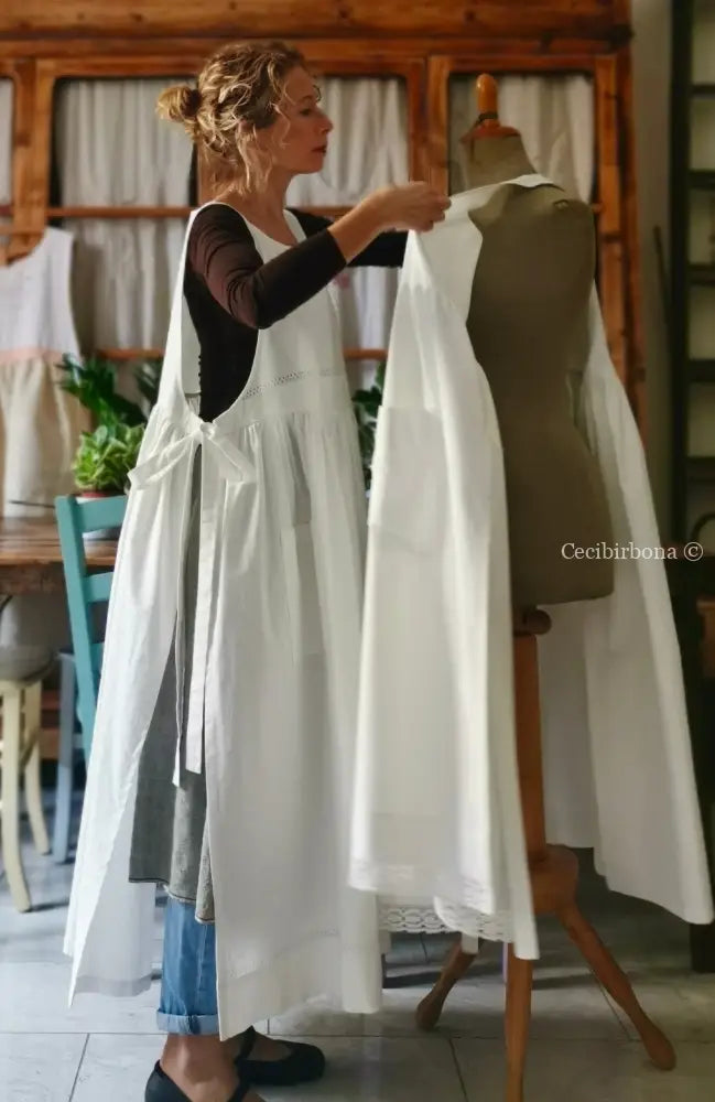 Grembiule in cotone vintage con sfilatura (Ref. 55) grembiule donna in tessuto antico