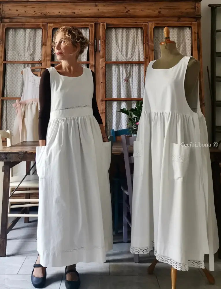 Grembiule in cotone vintage con sfilatura (Ref. 55) grembiule donna in tessuto antico