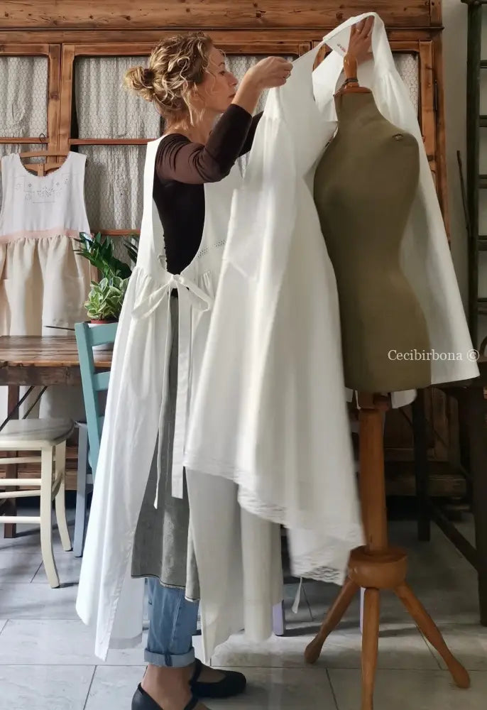 Grembiule in cotone vintage con sfilatura (Ref. 55) grembiule donna in tessuto antico