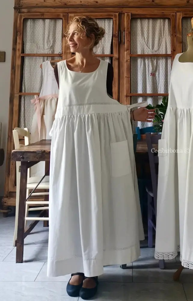 Grembiule in cotone vintage con sfilatura (Ref. 55) grembiule donna in tessuto antico