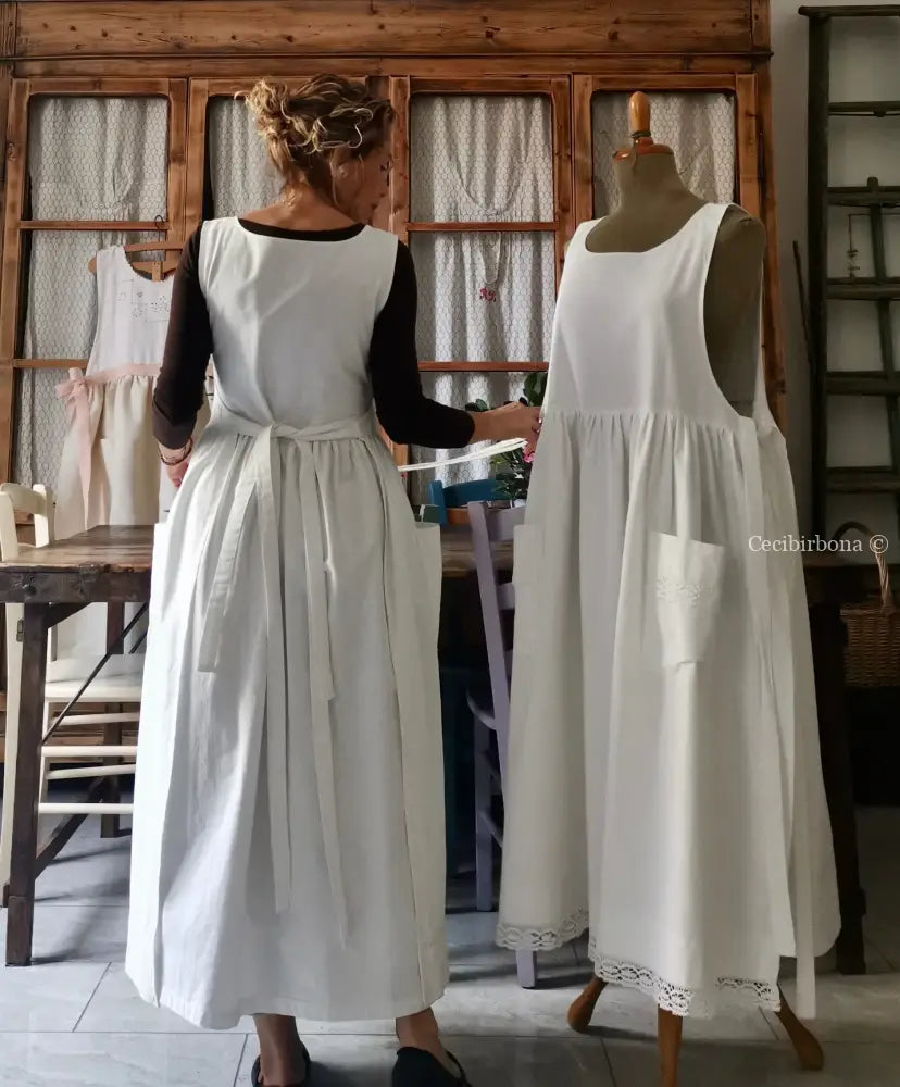 Grembiule in cotone vintage con sfilatura (Ref. 55) grembiule donna in tessuto antico