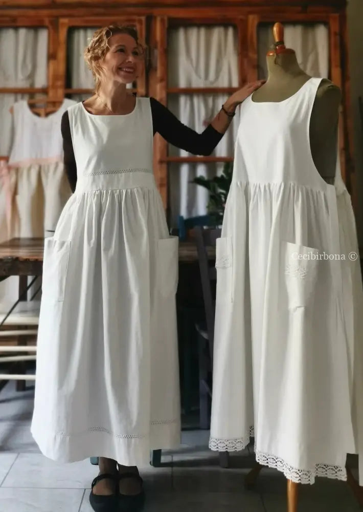 Grembiule in cotone vintage con sfilatura (Ref. 55) grembiule donna in tessuto antico