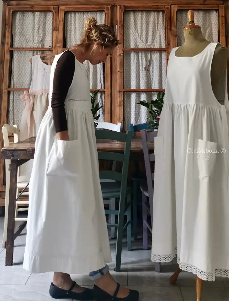 Grembiule in cotone vintage con sfilatura (Ref. 55) grembiule donna in tessuto antico