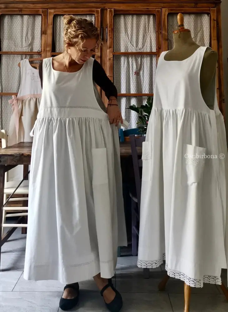 Grembiule in cotone vintage con sfilatura (Ref. 55) grembiule donna in tessuto antico