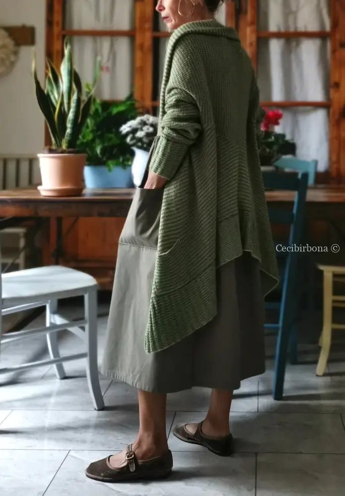 Grembiule in cotone vintage verde oliva (Ref. 452) grembiule donna tessuti moderni