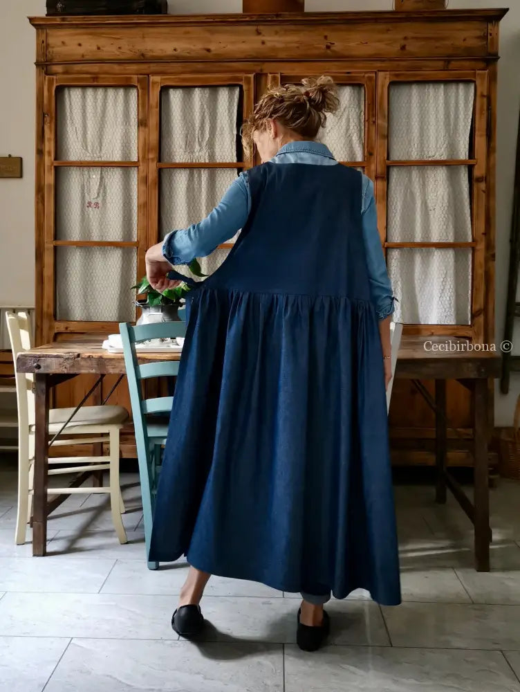 Grembiule in denim blu di lino (Ref. 400) grembiule donna tessuti moderni