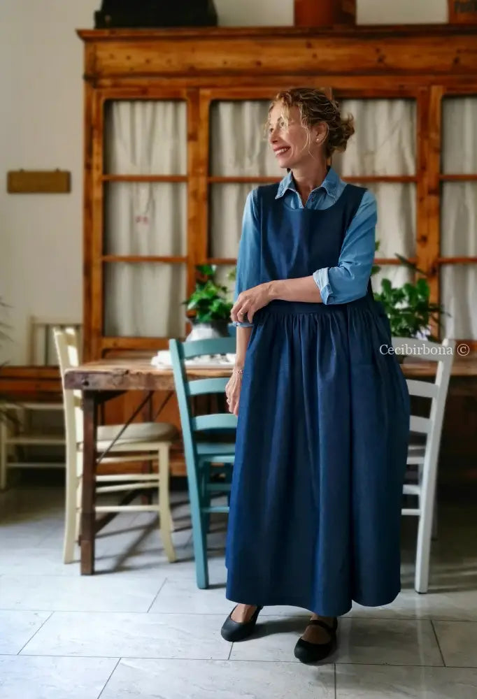 Grembiule in denim blu di lino (Ref. 400) grembiule donna tessuti moderni