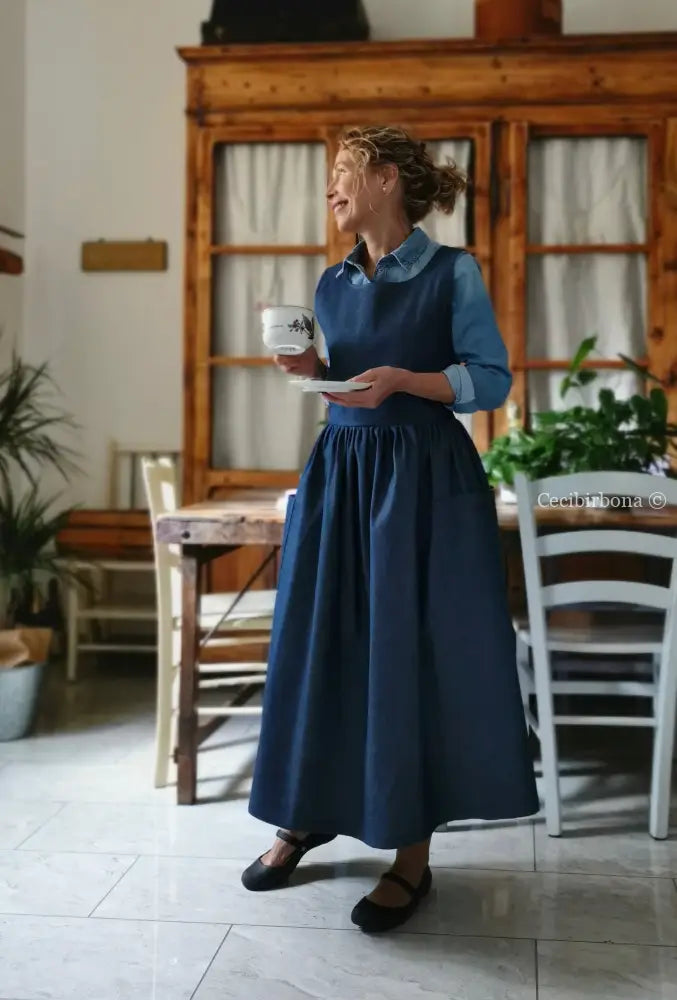 Grembiule in denim blu di lino (Ref. 400) grembiule donna tessuti moderni