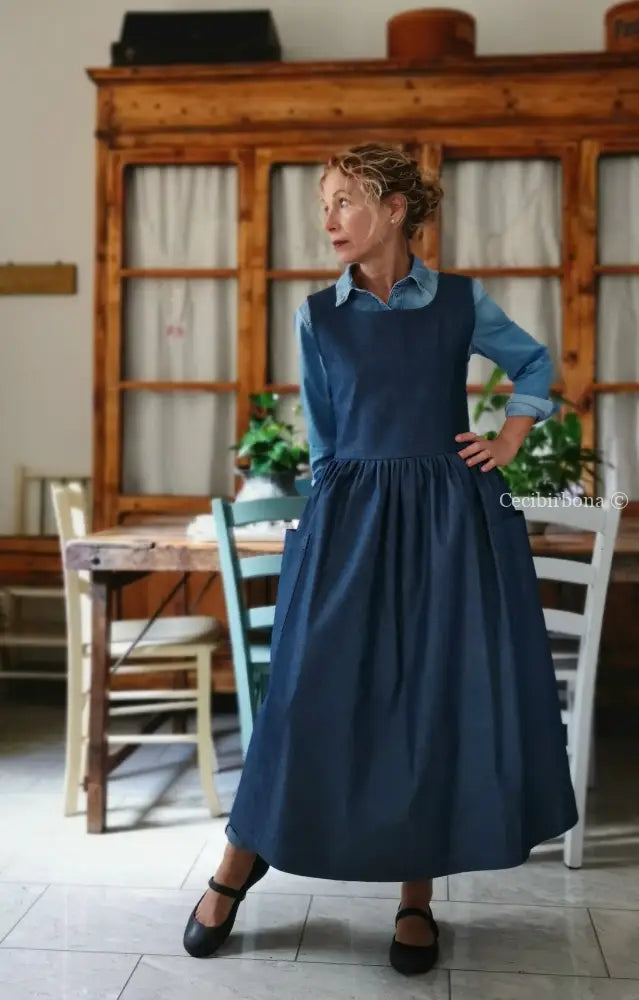 Grembiule in denim blu di lino (Ref. 400) grembiule donna tessuti moderni