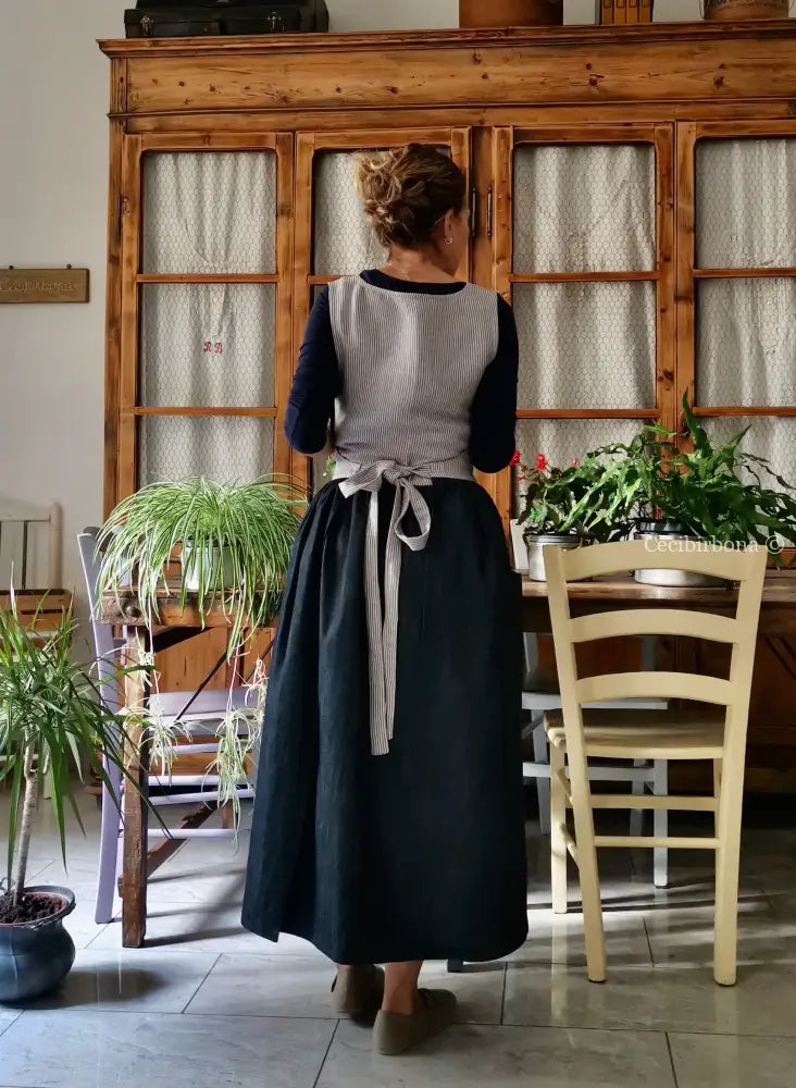 Grembiule in denim e lino a righe blu lurex (Ref. 511) - grembiule donna tessuti moderni