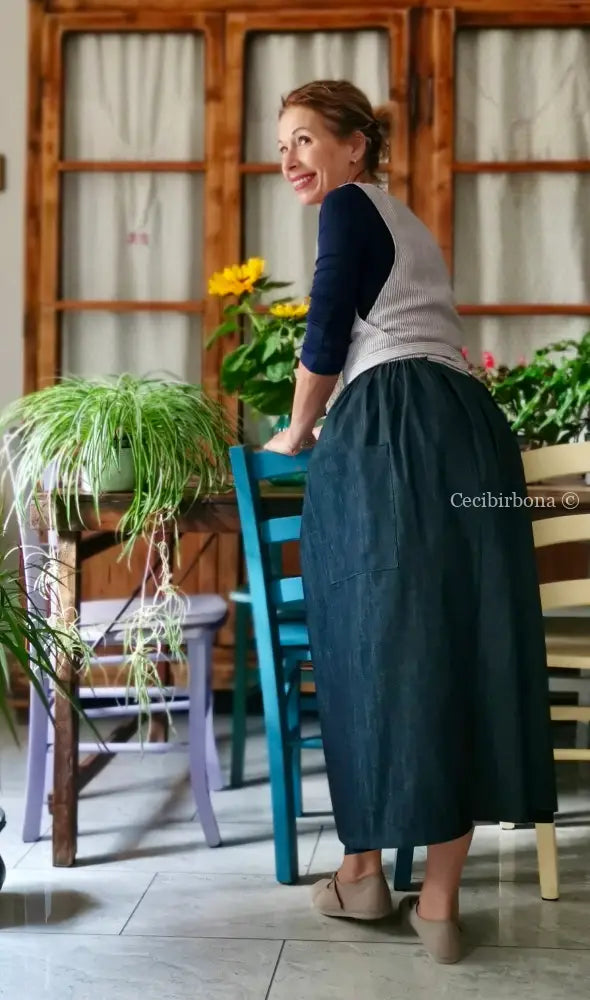 Grembiule in denim e lino a righe blu lurex (Ref. 511) - grembiule donna tessuti moderni