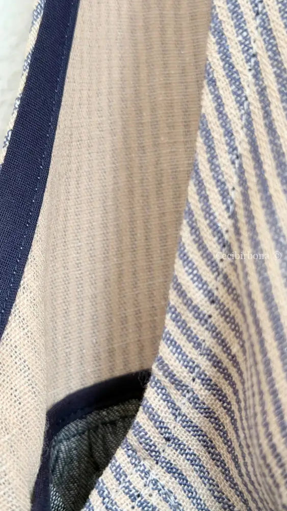 Grembiule in denim e lino a righe blu lurex (Ref. 511) - grembiule donna tessuti moderni