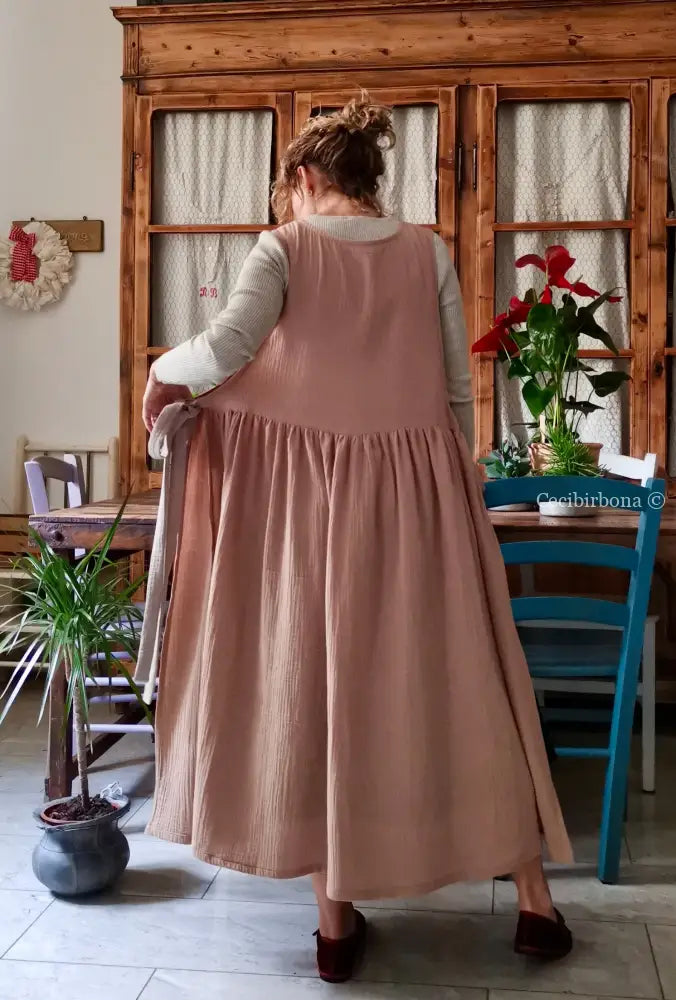 Grembiule in garza di cotone rosa antico e beige (Ref. 467) grembiule donna tessuti moderni