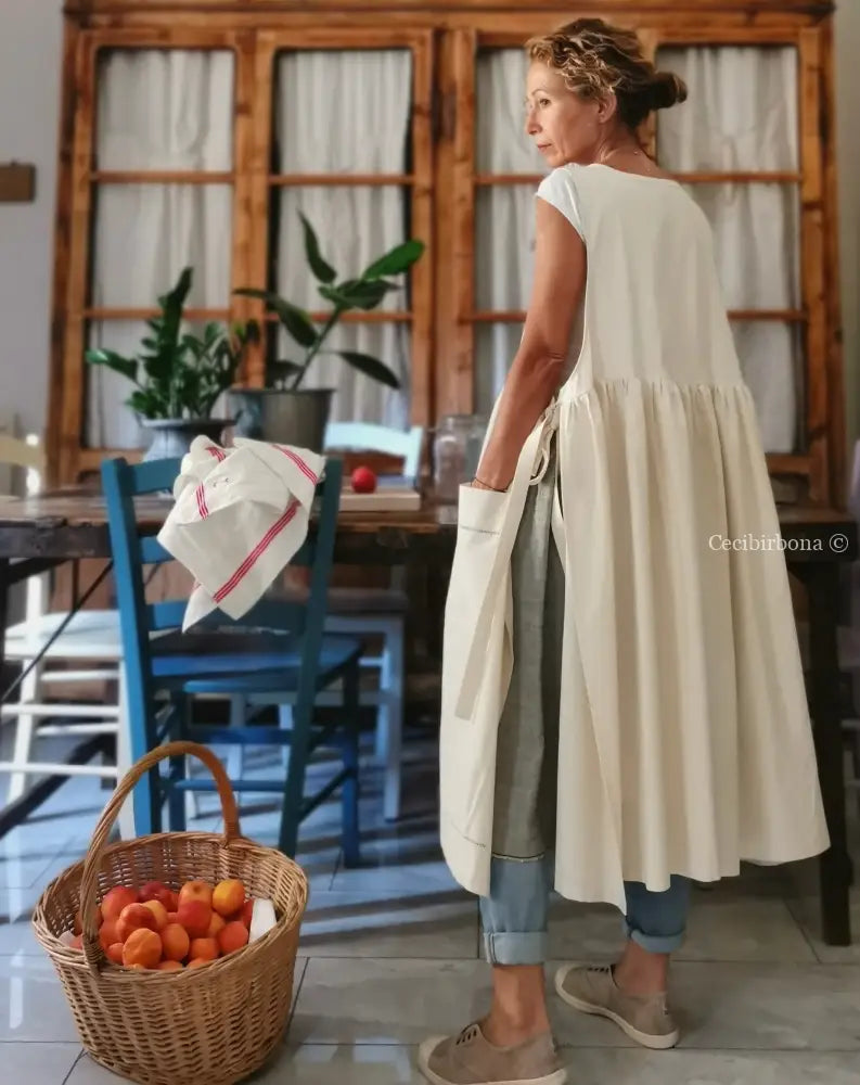 Grembiule in ghinea con sfilatura grembiule donna antico