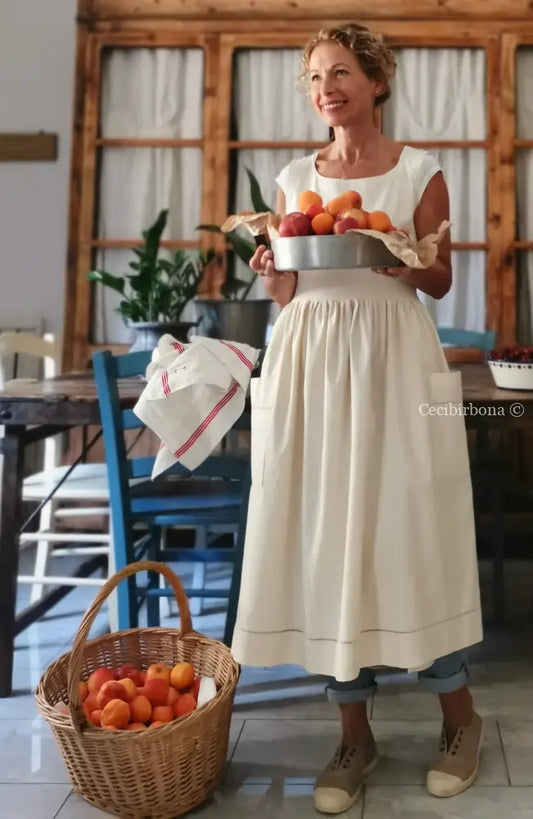 Grembiule in ghinea con sfilatura grembiule donna antico