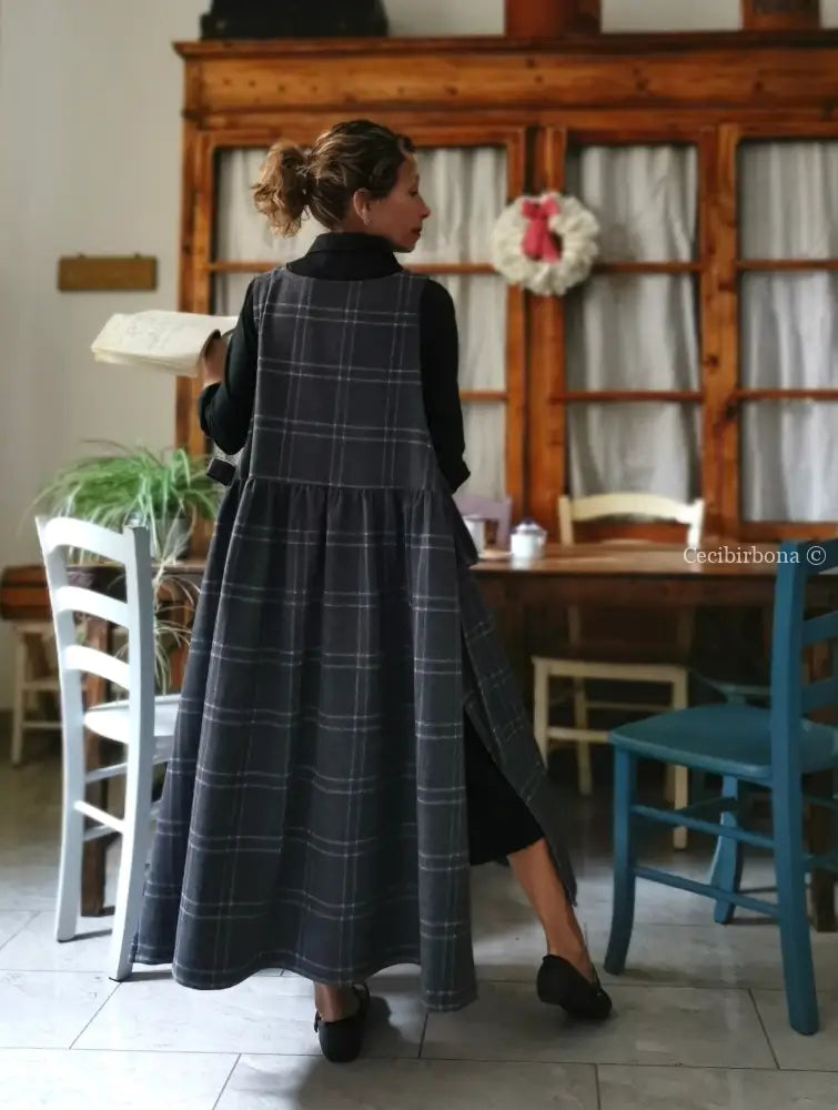 Grembiule in lana con alpaca tartan grigia (Ref. 446) grembiule donna tessuti moderni
