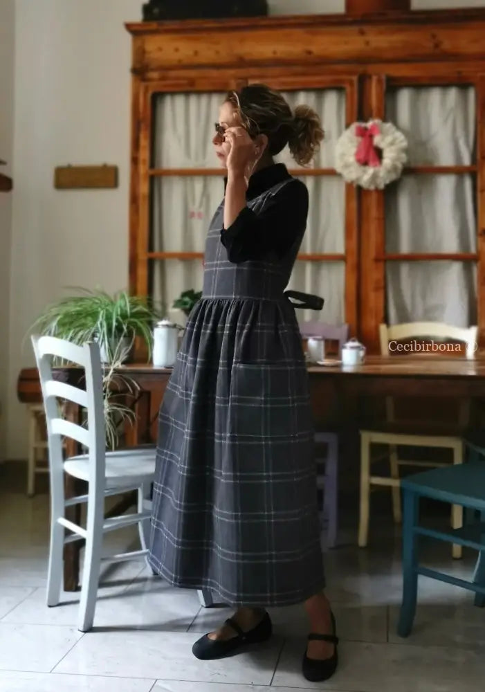 Grembiule in lana con alpaca tartan grigia (Ref. 446) grembiule donna tessuti moderni
