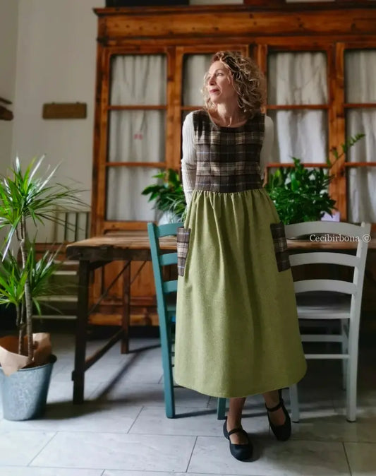 Grembiule in lana patchwork verde marrone (Ref.384) grembiule donna tessuti moderni