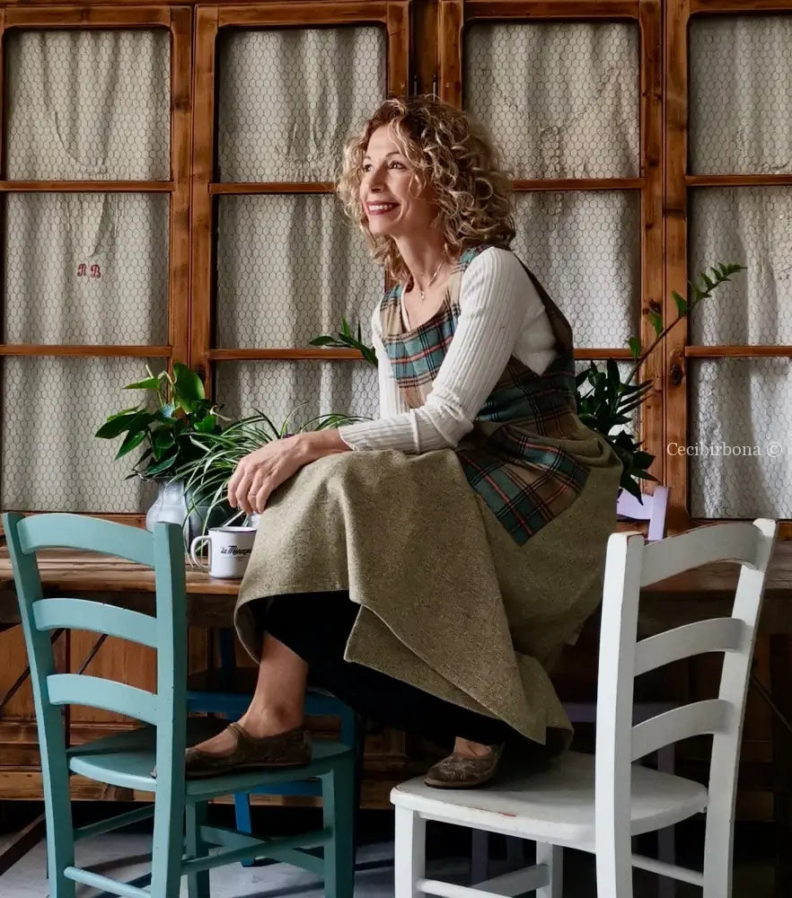 Grembiule in lana patchwork verde marrone (Ref.385) grembiule donna tessuti moderni