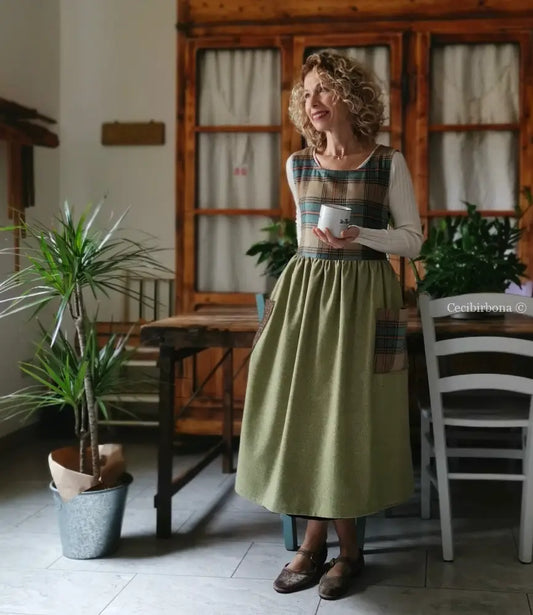 Grembiule in lana patchwork verde marrone (Ref.386) grembiule donna tessuti moderni