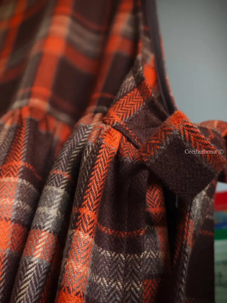 Grembiule in lana tartan marrone e ruggine (Rif. 478) grembiule donna tessuti moderni