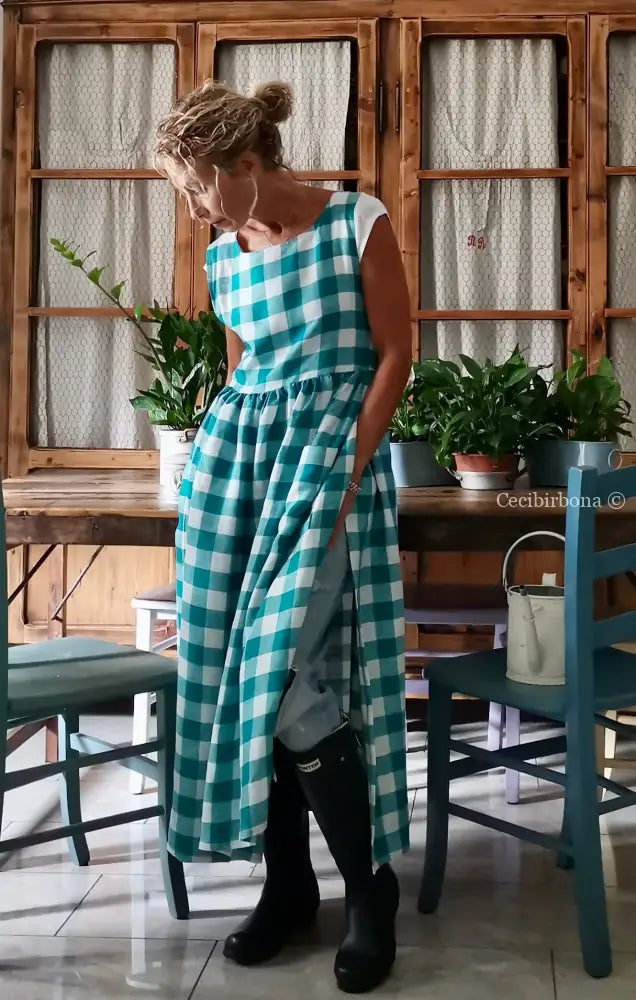 Grembiule in lino a quadri verdi (Ref. 321) grembiule donna tessuti moderni