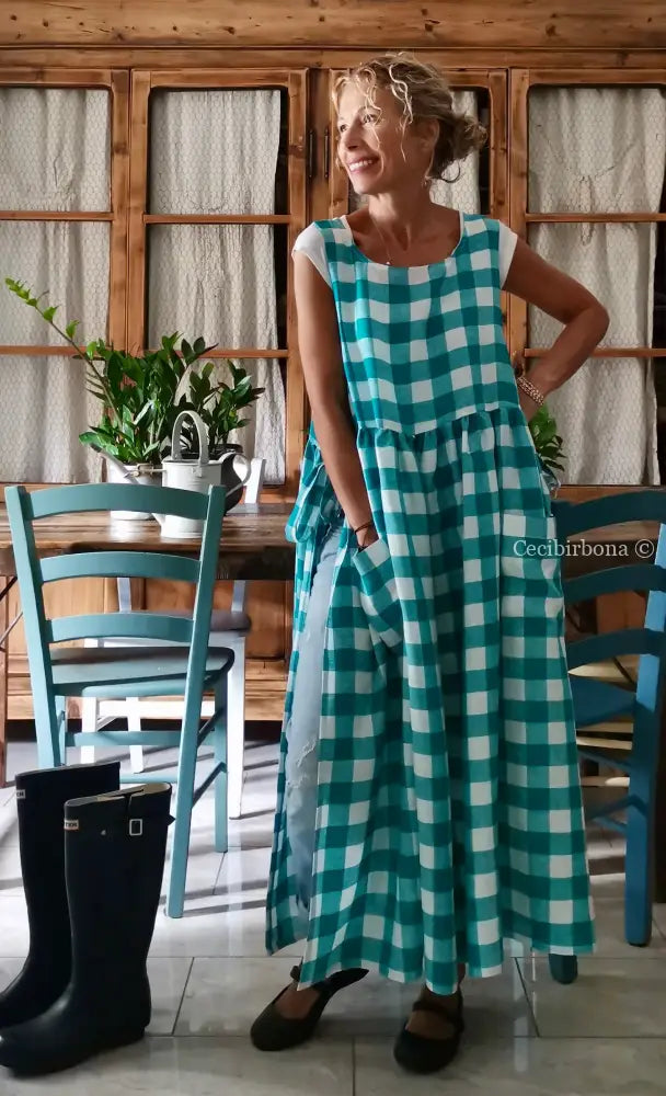 Grembiule in lino a quadri verdi (Ref. 321) grembiule donna tessuti moderni