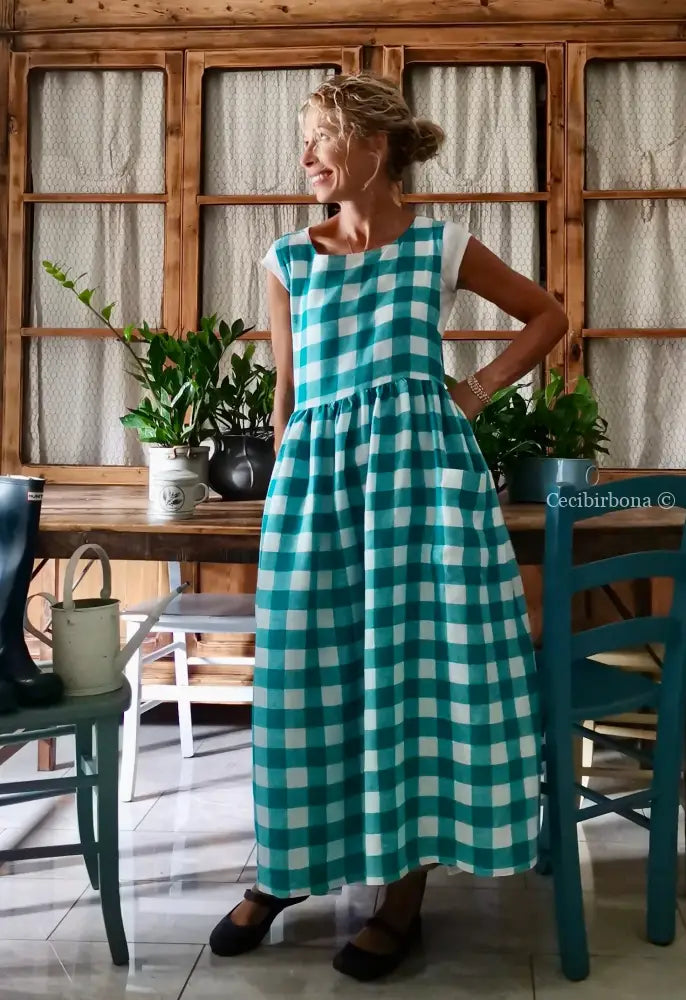 Grembiule in lino a quadri verdi (Ref. 321) grembiule donna tessuti moderni